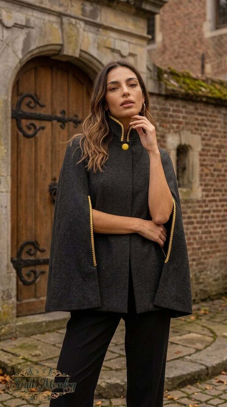 Knit Cape Dark Grey Melange Size M